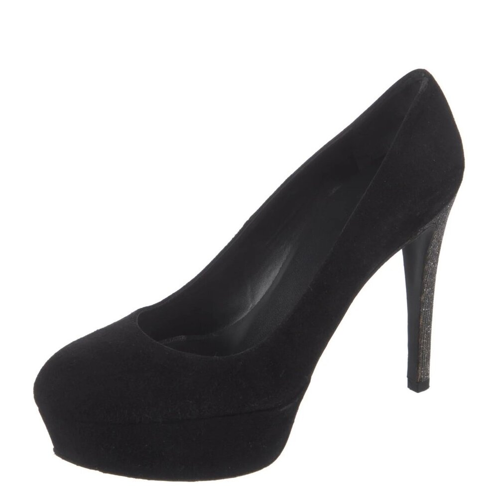 Stuart Weitzman Suede Glitter Accents Pumps